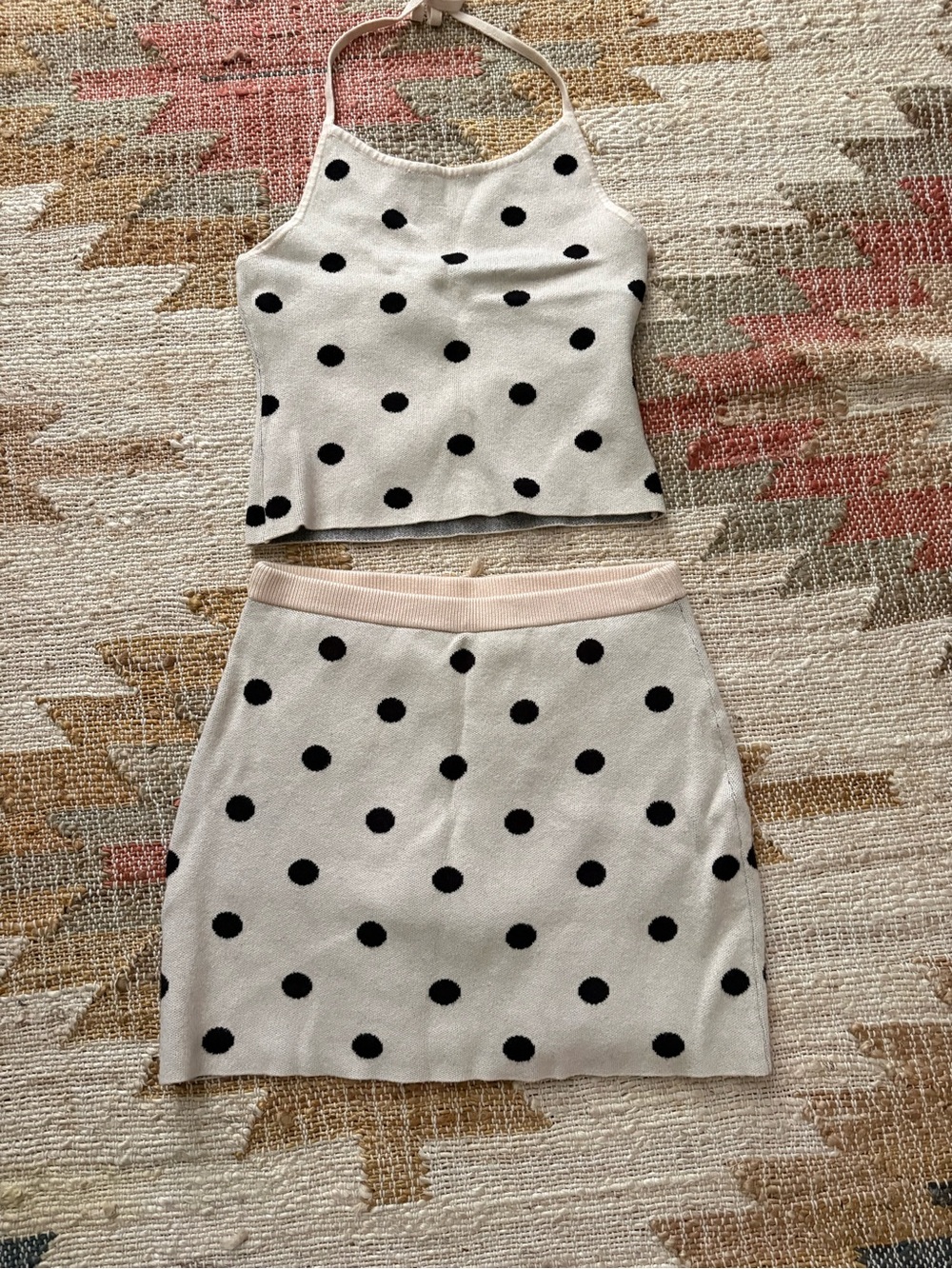 Le Lis Cream and Black Polka Dot Knit Skirt Set